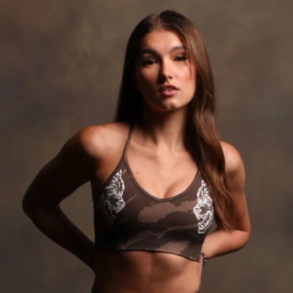 Darc Sport She DUAL EVERSON SEAMLESS SPORTS BRA MOJAVE BROWN NATIVE CAMO- SMALL - Picture 5 of 6
